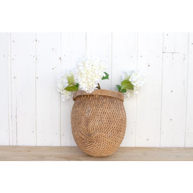 Wood Antique Woven Farmhouse Basket For Sale - Image 7 of 8