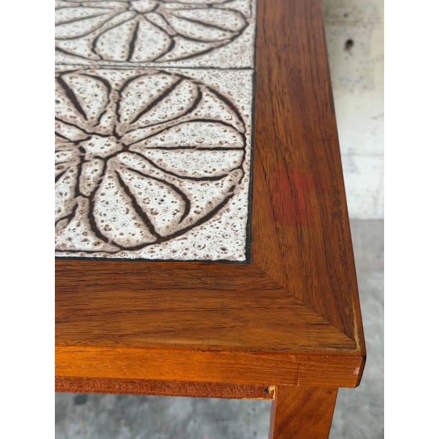 1970s Teak Floral Ceramic Tile Top Side End Table Danish Mid-Century Modern 1970s For Sale - Image 5 of 9