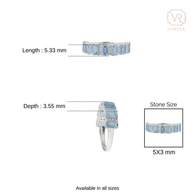 2.2ct Emerald-Cut Aquamarine & Diamond Half Eternity Band Ring Size 6.5 in 18k Gold For Sale - Image 9 of 14