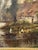 Charming oil painting depicting a serene European countryside village scene, with cottages nestled among trees and figures...