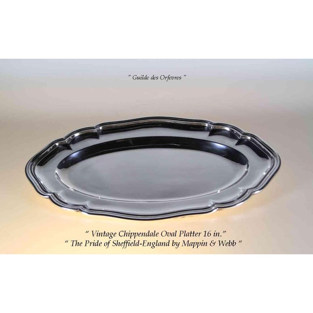 Mappin & Webb 1970’s Vintage Mappin & Webb Silver Oval Platter With Chippendale Applied Border For Sale - Image 4 of 8