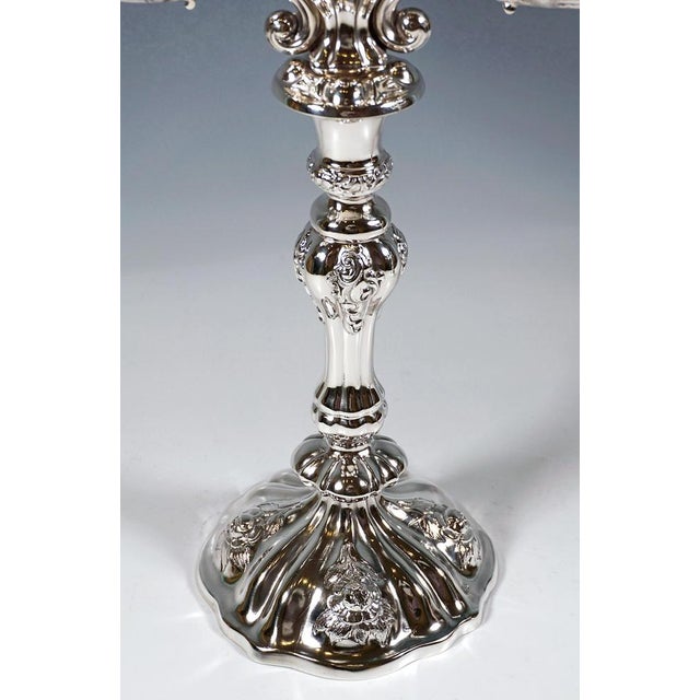 Pink Antique Vienna 3-Flame Biedermeier Silver Candleholders, 1857, Set of 2 For Sale - Image 8 of 15