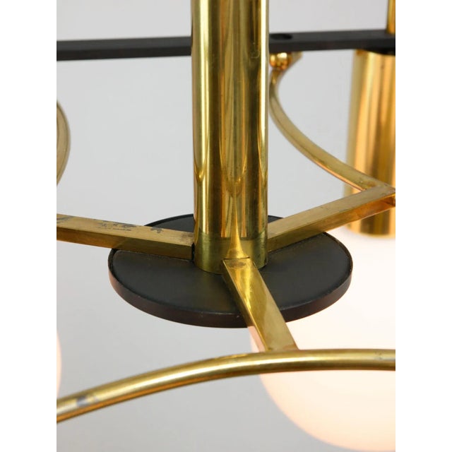 Mid-Century Modern Brass and Opaline Chandelier, Italy For Sale - Image 13 of 18