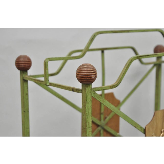 Metal Vintage Italian Neoclassical Green Wrought Iron Book Magazine Rack W/ Shield For Sale - Image 7 of 15