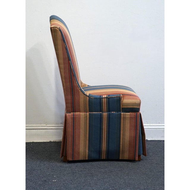 Wood Pennsylvania House Navy Blue, Rust & Beige Stripe Upholstered Skirted Dining Side Chair For Sale - Image 7 of 11