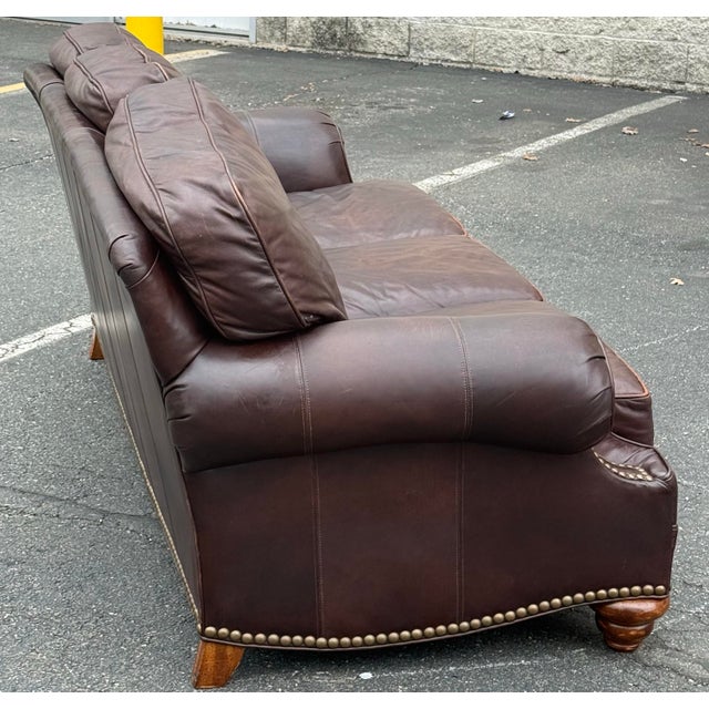 Traditional Wesley Hall of Hickory Galleries Rolled Arm Leather Sofa For Sale - Image 3 of 12