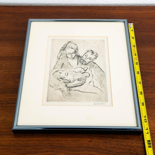 Mid Century Modern Drypoint Etching George Constant Man Woman and Child Signed For Sale - Image 10 of 10