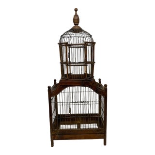 Early 20th Century Two-Tier Dome Wood/Wire Bird Cage For Sale