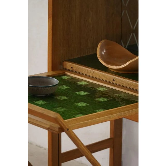 Mid-Century Modern Danish Bar Cabinet in Oak with Green Glass, 1960s For Sale - Image 4 of 18