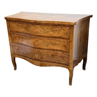 Antique Italian Rococo Walnut + Burl Commode For Sale