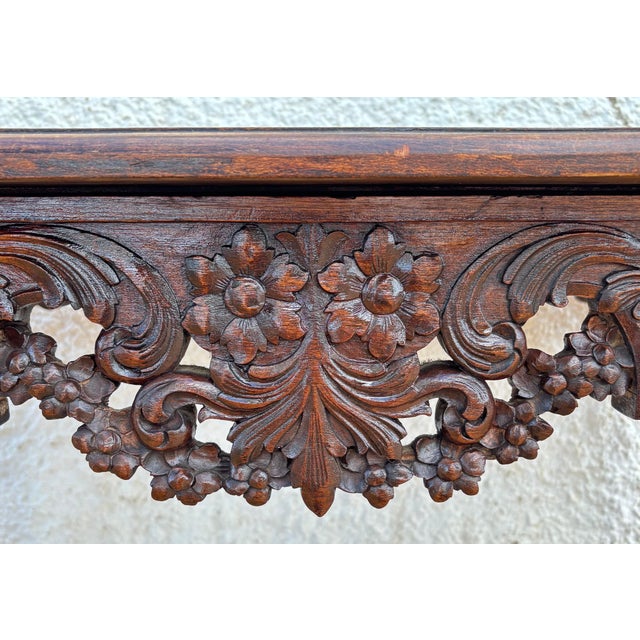 19th Century French Louis XIV Breton Carved Oak Sofa Table Desk, 1890s For Sale - Image 9 of 11
