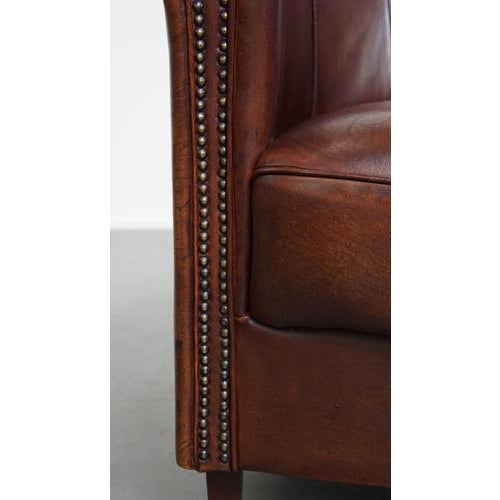 Dark Cognac Sheepskin Club Armchair For Sale - Image 10 of 15
