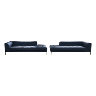 Pair of Ink Blue Polished Wool Single Arm Sofas by Roche Bobois For Sale