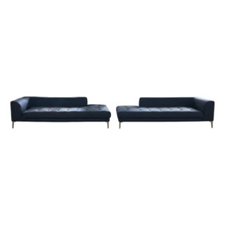 Pair of Roche Bobois Sofas in Blue Polished Wool With Single Arms For Sale