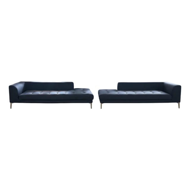 Pair of Roche Bobois Sofas in Blue Polished Wool With Single Arms For Sale