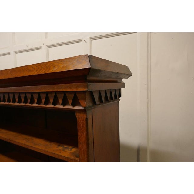 Gold Large Arts & Crafts Golden Oak Open Bookcase, 1880s For Sale - Image 8 of 9
