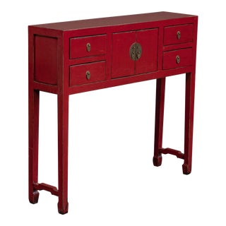 Chinese Red Painted & Lacquered Console Table For Sale