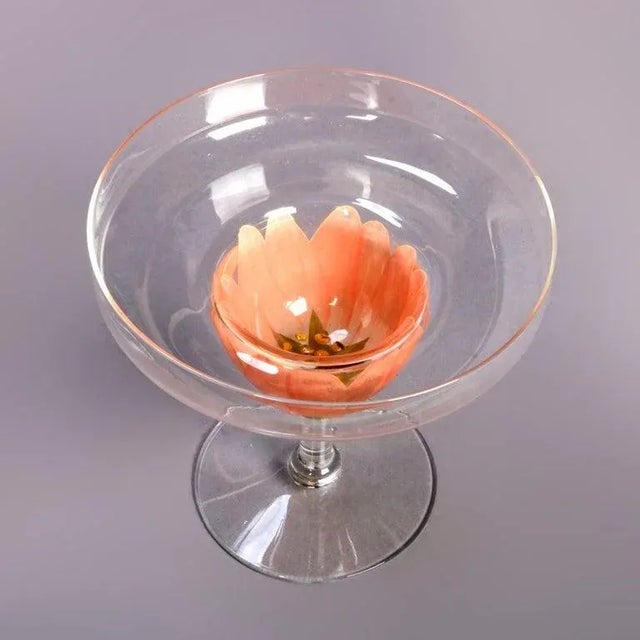 Mid 20th Century Hand Painted Art Glass Tulip Floral Form Margarita Stemware, Circa 1950 - Set of 12 For Sale - Image 5 of 8