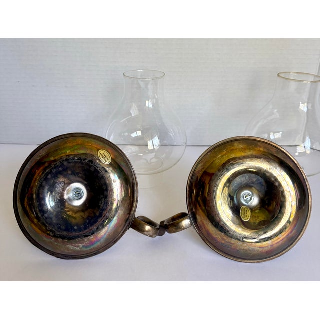 Metal Pair of Vintage Chamberstick Candle Holders With Glass Chimneys and Finger Handles For Sale - Image 7 of 8