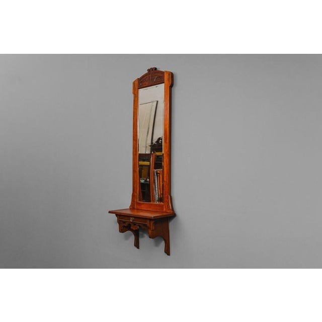 Art Nouveau Wall Mirror with Console in Walnut, Early 20th Century For Sale - Image 3 of 16