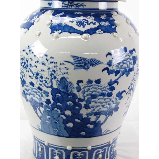 Chinese Blue and White Porcelain Ginger Jar With Flowers & Flying Birds For Sale - Image 10 of 13