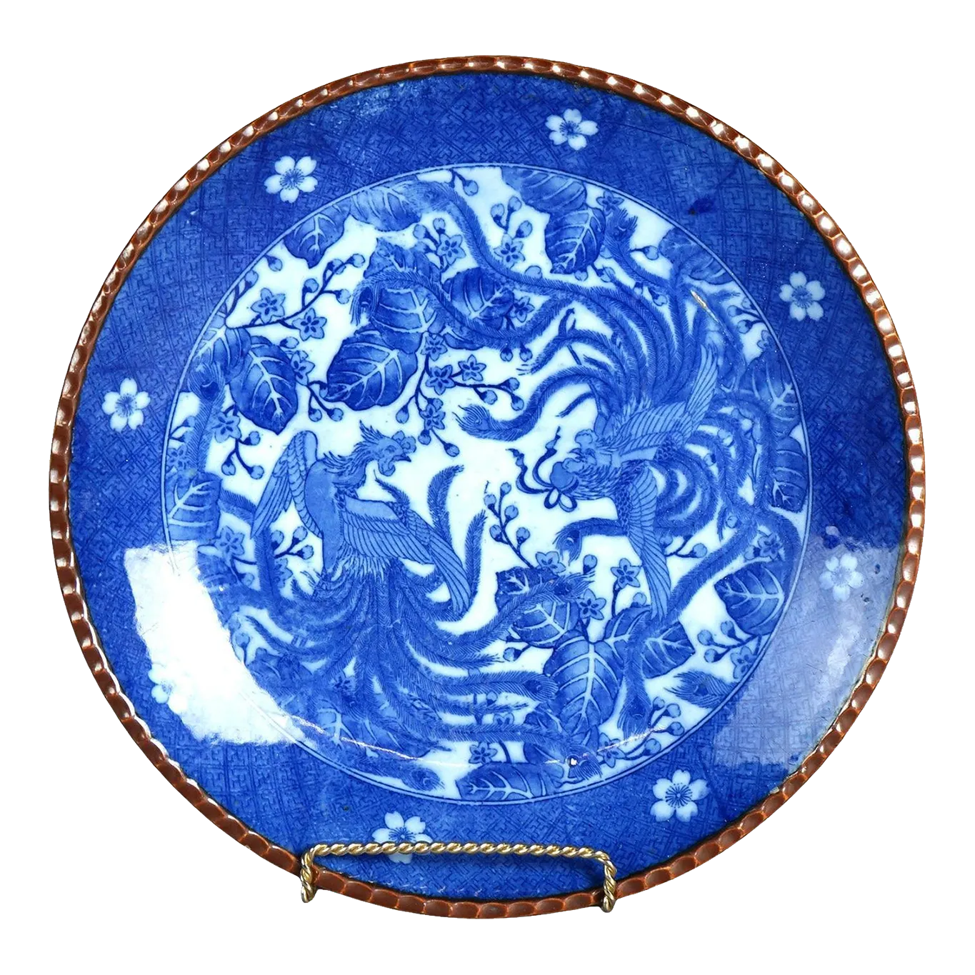 Antique Imari Meiji Blue & White Porcelain Charger with Birds