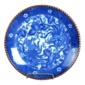 Antique Imari Meiji Blue & White Porcelain Charger with Birds Circa 1910