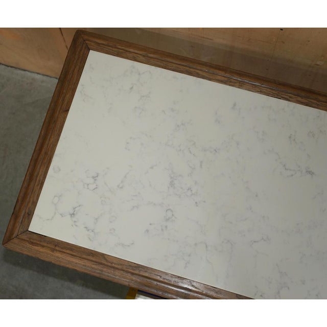 Wood Antique Victorian Oak X Frame Dining Table with Marble Top, 1870s For Sale - Image 7 of 18