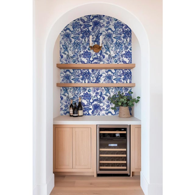 Not Yet Made - Made To Order Floral & the Frog Chinoiserie Grasscloth Wallpaper by House Party | Azure Blue | 8 Yards For Sale - Image 5 of 7