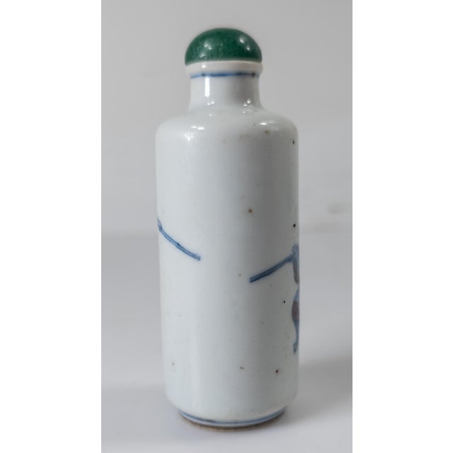 19th Century Chinese Underglaze Blue and Copper Red Snuff Bottle With Figures For Sale - Image 4 of 13