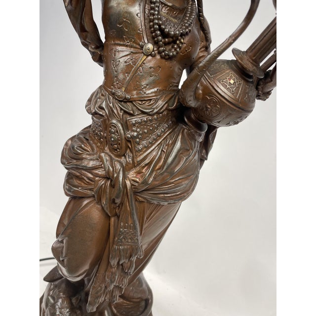 Metal Art Nouveau Woman with Amphora Table Lamp, 1920s For Sale - Image 7 of 18