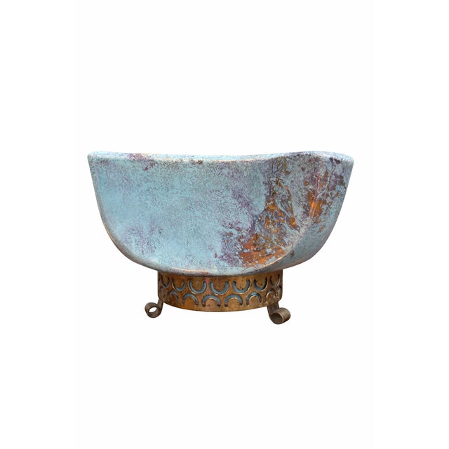 Lane Furniture Vintage Lane & Co. Turquoise Ceramic Bowl / Planter With Stand, California Pottery, C. 1957 For Sale - Image 4 of 6
