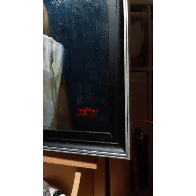 Early 21st Century In The Room Where You Sleep by Daire Lynch | Acrylic, gold leaf oil on canvas of a woman seated in shadow. For Sale - Image 5 of 5