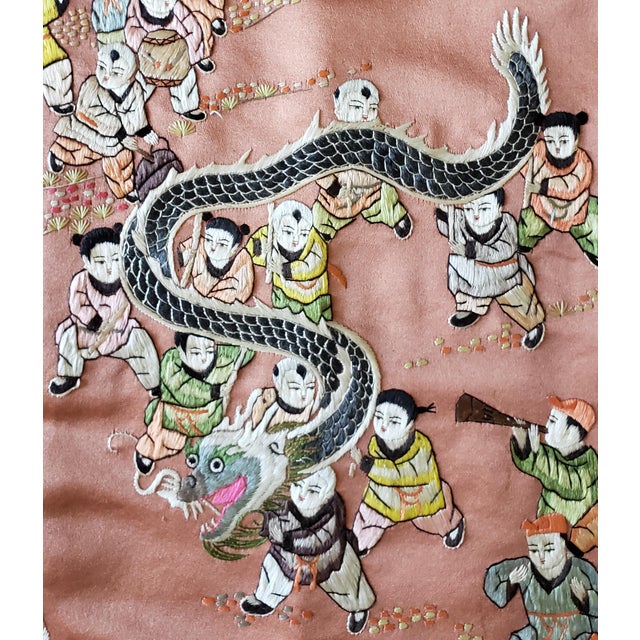 An exquisite mid-century Chinese silk embroidery panel showcasing exceptional artistry and auspicious symbolism. Sourced...