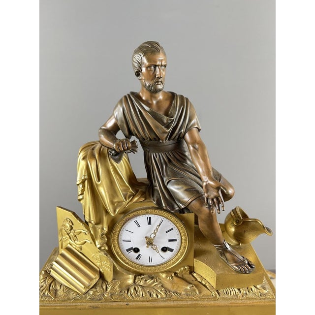 Early 19th Century Empire Clock in Gilt and Patinated Bronze For Sale - Image 4 of 11