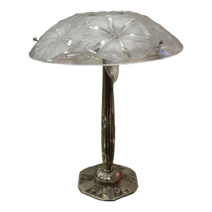 French Art Deco Table Lamp With a Glass Shade Signed Degué
