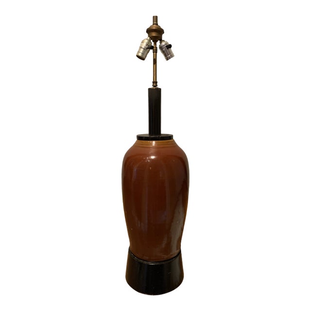 Vintage Brown Jar Ceramic Table Lamp For Sale