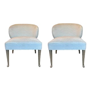 Baker Modern White Pleated Palace Slipper Chairs Pair For Sale