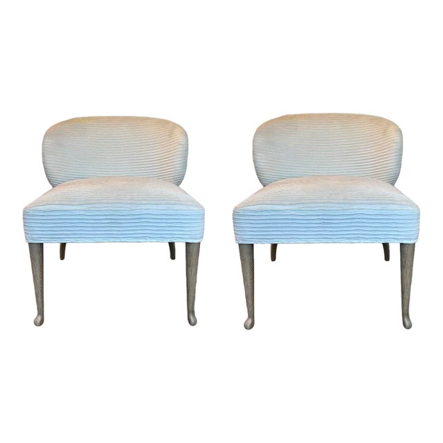 Baker Modern White Pleated Palace Slipper Chairs Pair For Sale