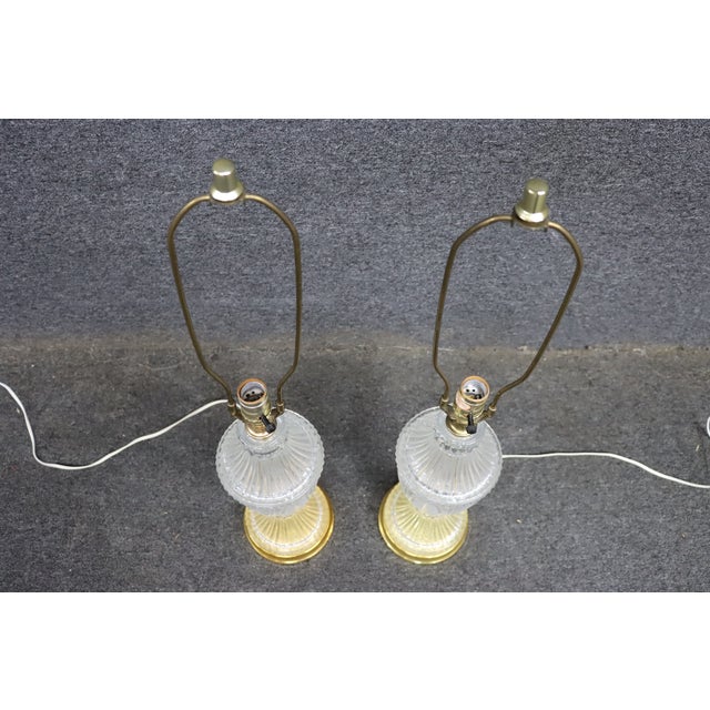 Late 20th Century Cut to Clear Crystal Table Lamps With Brass Bases - a Pair For Sale - Image 9 of 11