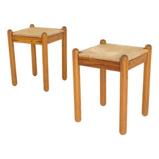Larch and Rope Stools, 1970s, Set of 2 For Sale