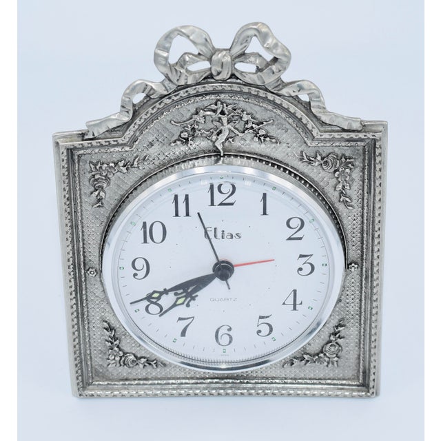 Elias-1990 Pewter 925 Fine Sterling Silver Art Nouveau Ornate Alarm Clock For Sale - Image 9 of 9