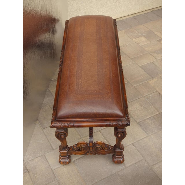 Theodore Alexander Bench for Theodore Alexander, William's Window Seat, Ornate Base W Leather Cover For Sale - Image 4 of 15