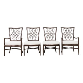 Set of Four Barbara Barry Rattan Script Dining Chairs For Sale