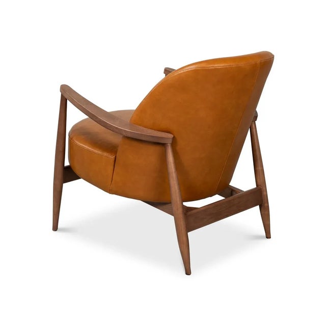 Mid Century Tan Leather Arm Chair For Sale In Raleigh - Image 6 of 13