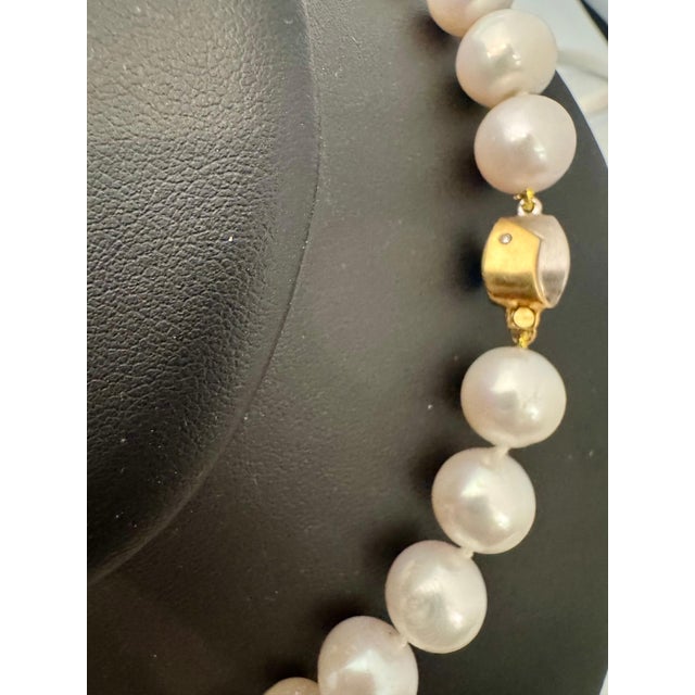 Cultured Chinees Pearl Necklace Length 15", 18 Karat Two Tone Gold Clasp For Sale - Image 4 of 8