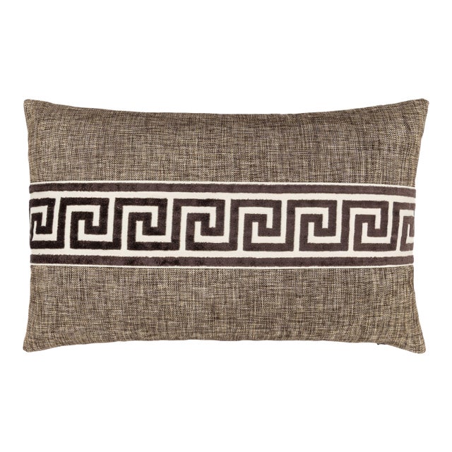 Scalamandre 22" x 14" Greek Key Lumbar Pillow in Umber For Sale