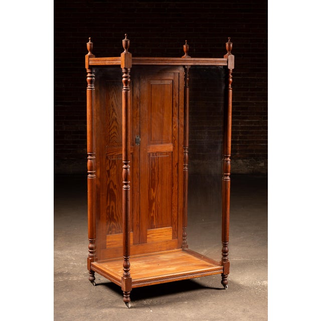 Late 19th Century Tall Victorian Oak Rolling Glass Display Cabinet For Sale - Image 4 of 12