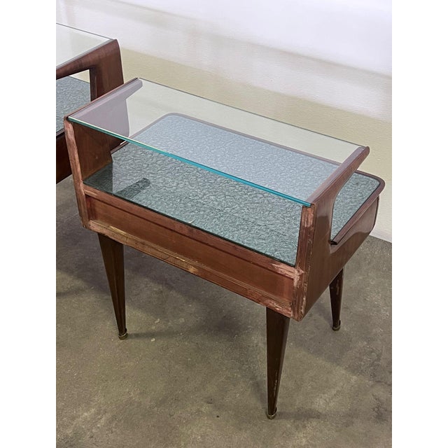Wooden and Glass Bedside Tables, 1960s, Set of 2 For Sale - Image 4 of 7