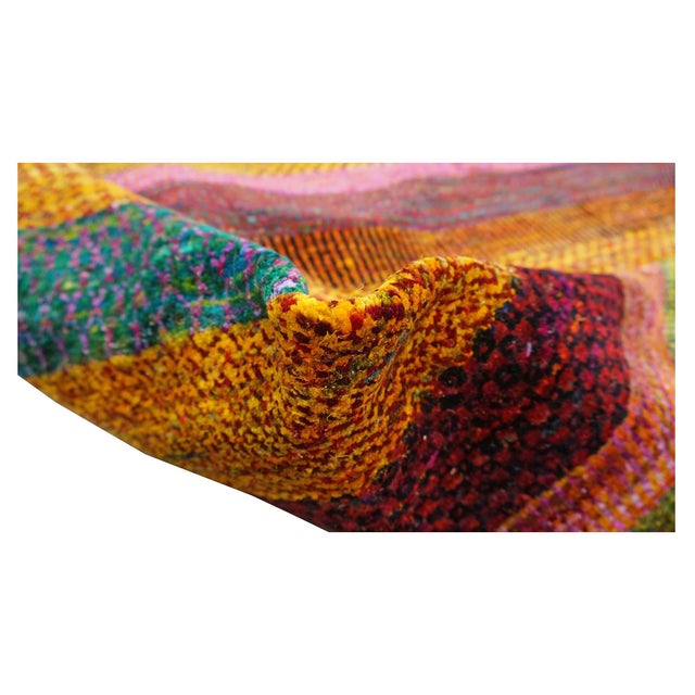 Indian Modern Sari Silk Ikat 9x12 Vibrant Multicolor Handmade Area Rug #9902755 For Sale In Houston - Image 6 of 6